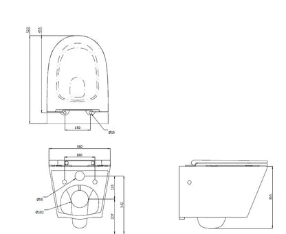 Luxe 520 Rimless Wall Hung Toilet with Soft Close Seat