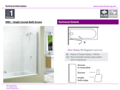 Merlyn Single Curved Bath Shower Screen