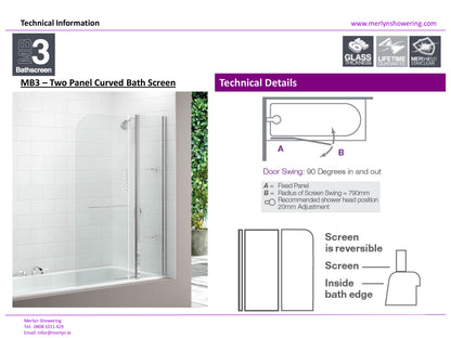 Merlyn 2 Panel Curved Bath Shower Screen