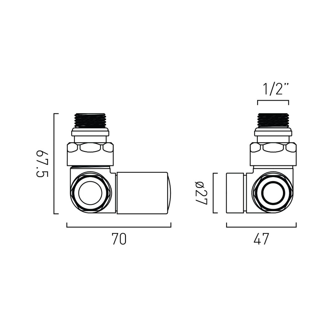 Vado MUSE Heated Towel Rail Corner Valve Pack