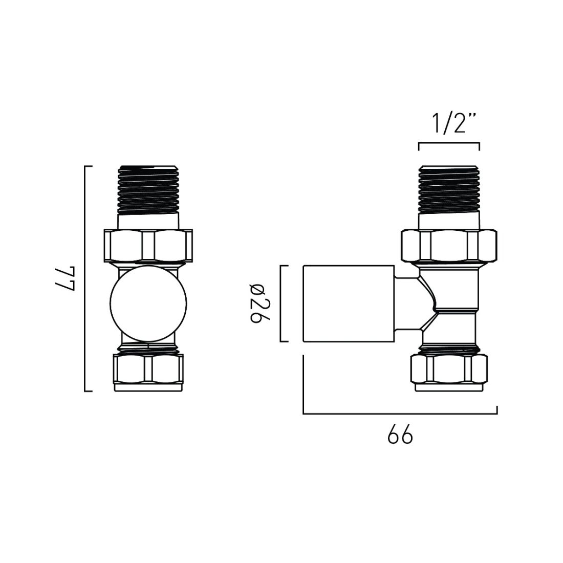 Vado MUSE Heated Towel Tail Straight Valve Pack