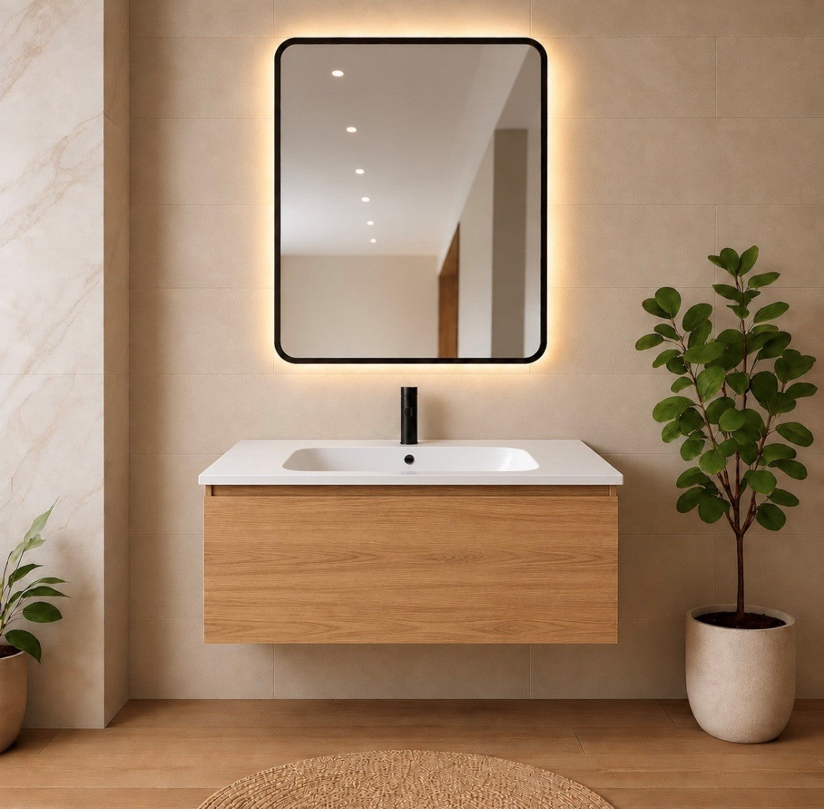 LUXE81 Nile Oak Cabinet With Matt Stone Basin