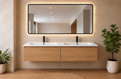 LUXE81 Nile Oak Cabinet With Matt Stone Basin