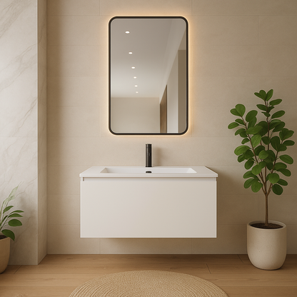 LUXE81 Nile Matte White Cabinet With Matte Stone Basin