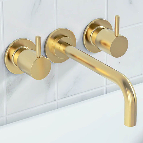 Crosswater MPRO 3-Hole Wall Basin Mixer - Brushed Brass