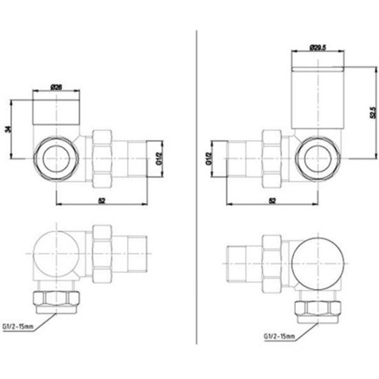 Just Taps Plus VOS Corner Radiator Valve with Pipe and Flange