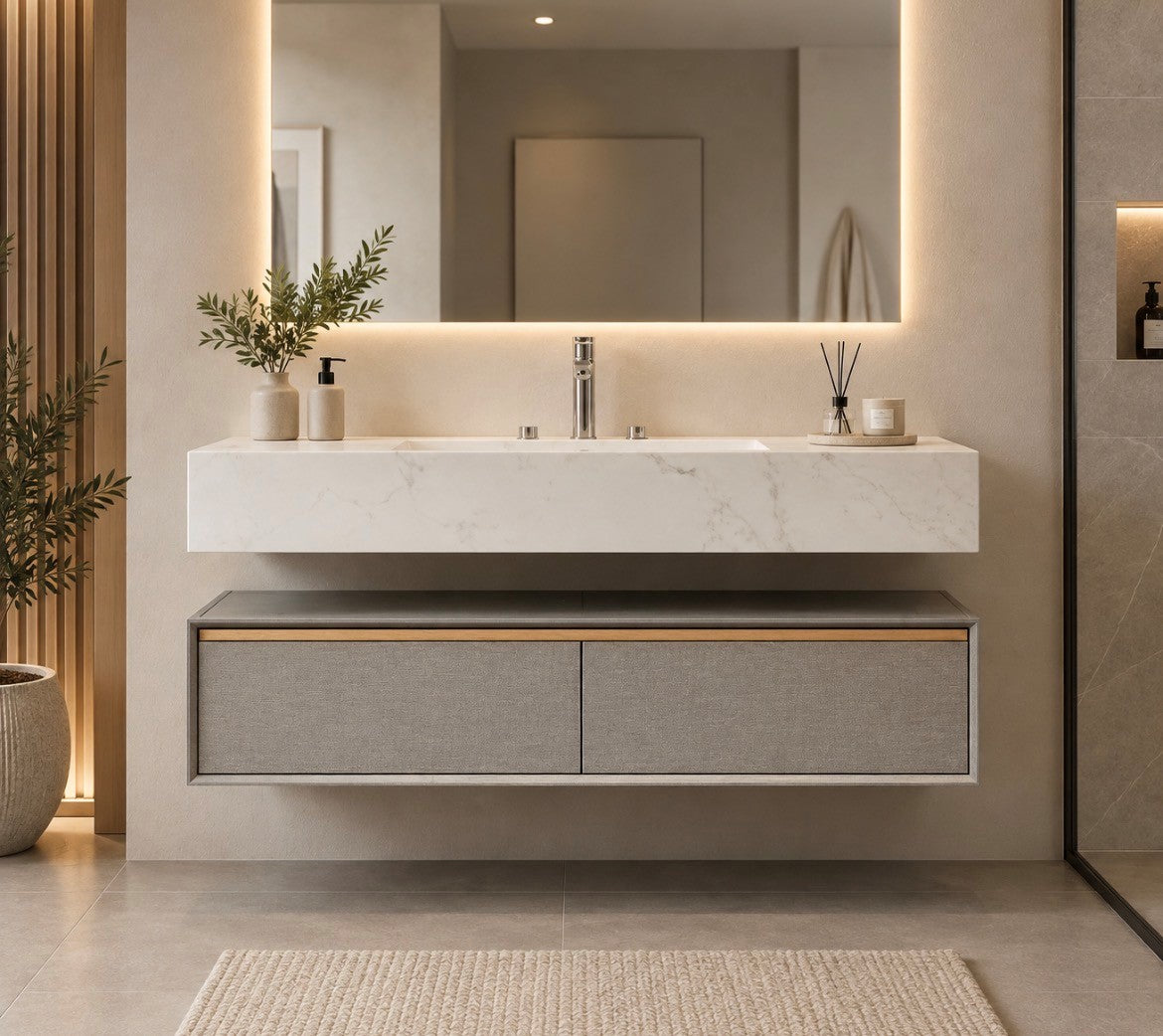 LUXE81 Rhine Grey Unit With 3TH Marble Stone Top