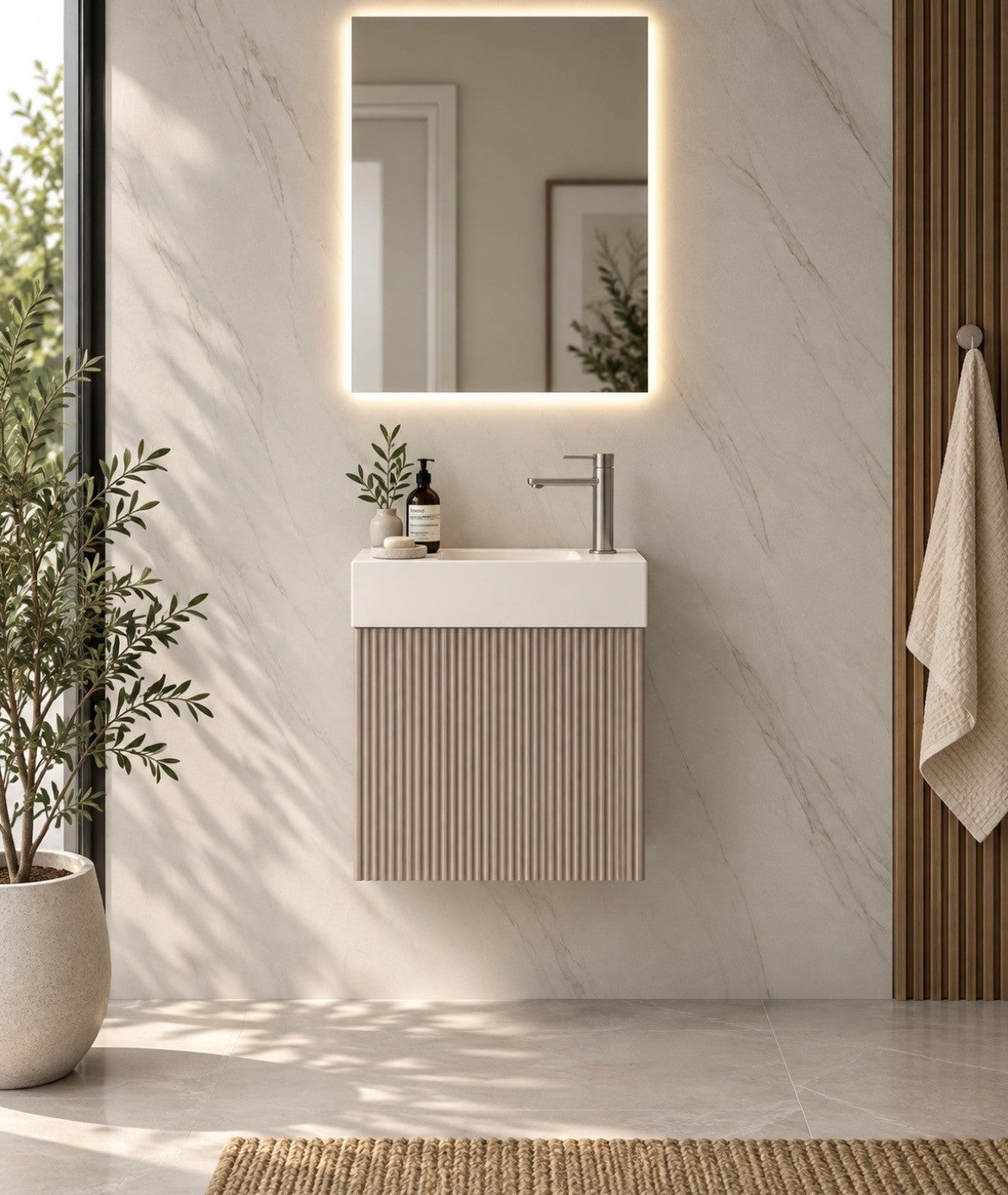 RIO 450 1 Door Beige Flute Cabinet and Basin