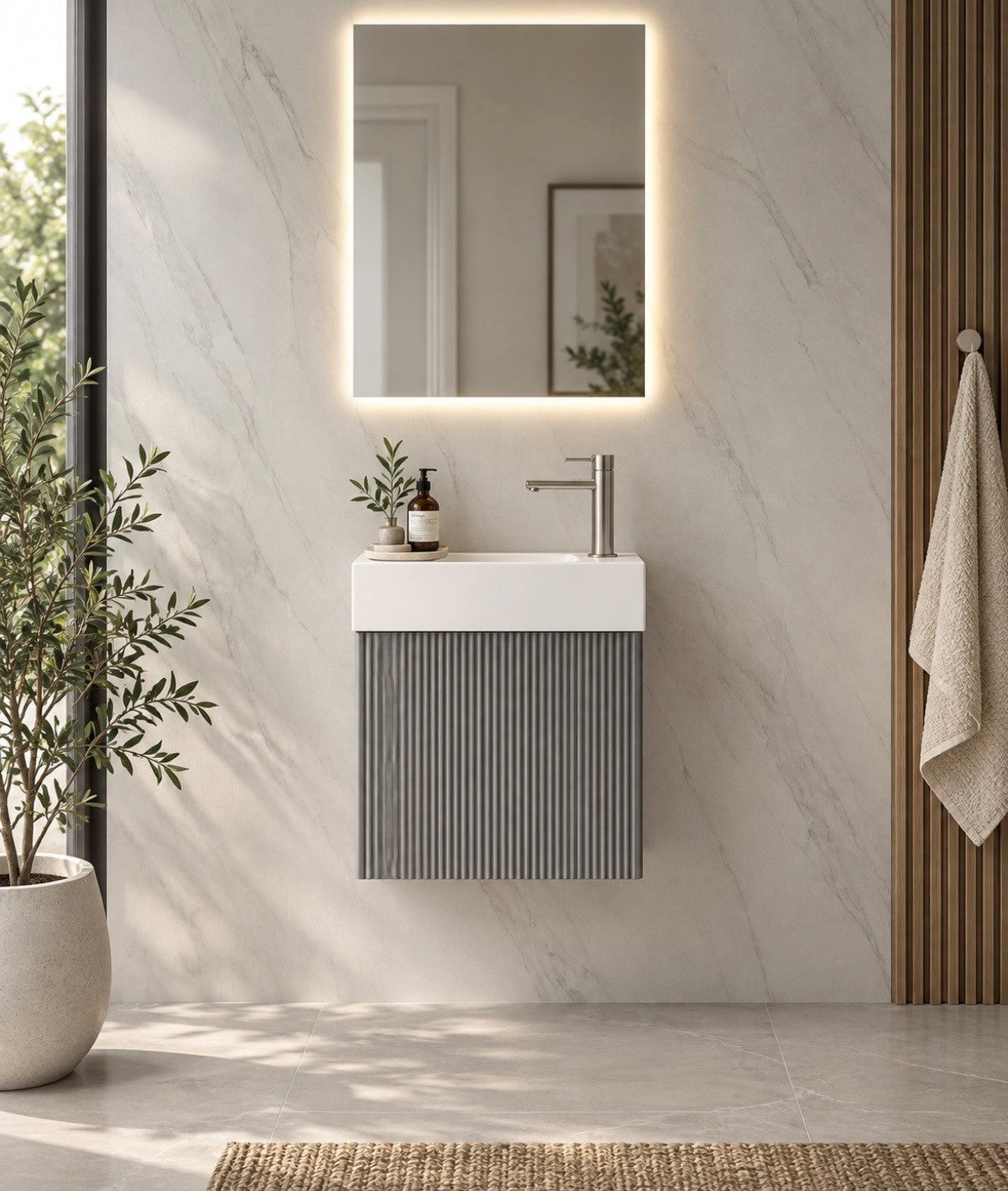 RIO 450 1 Door Matt Grey Flute Cabinet and Basin