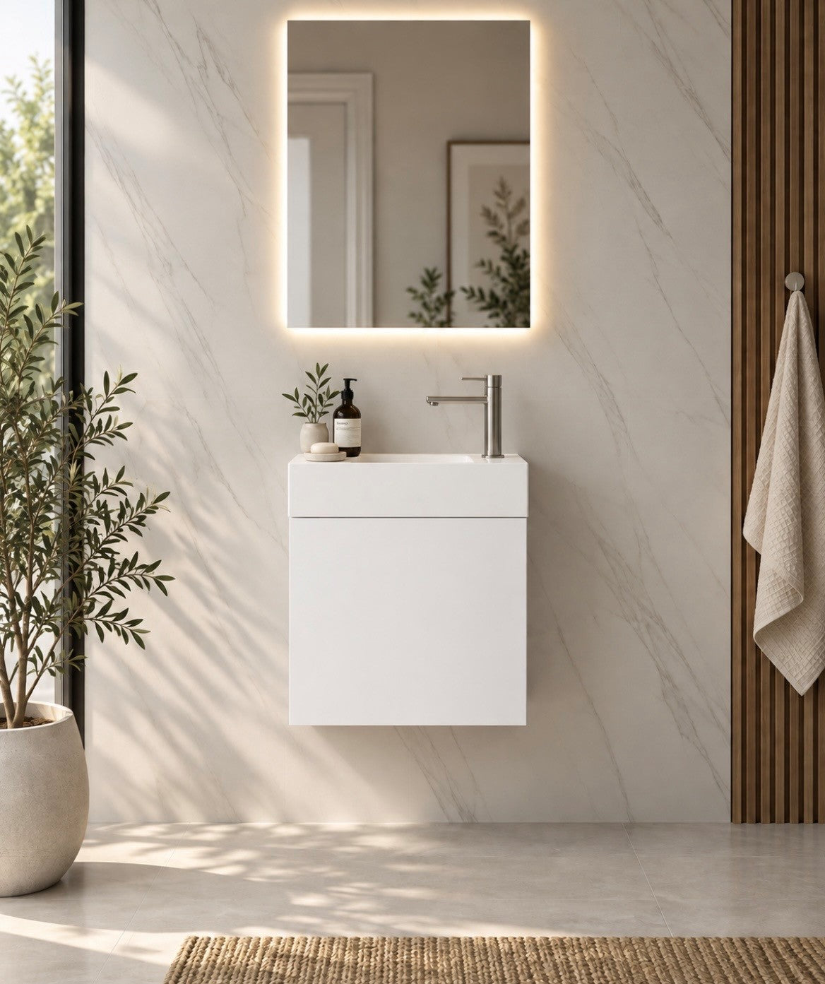 RIO 450 1 Door White Cabinet and Basin
