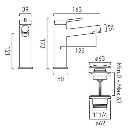 Vado Safari Lever Cold Start Mono Basin Mixer for Low Pressure System with Universal Basin Waste