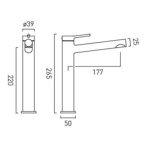 Vado Safari Lever Cold Start Extended Mono Basin Mixer for Low Pressure System