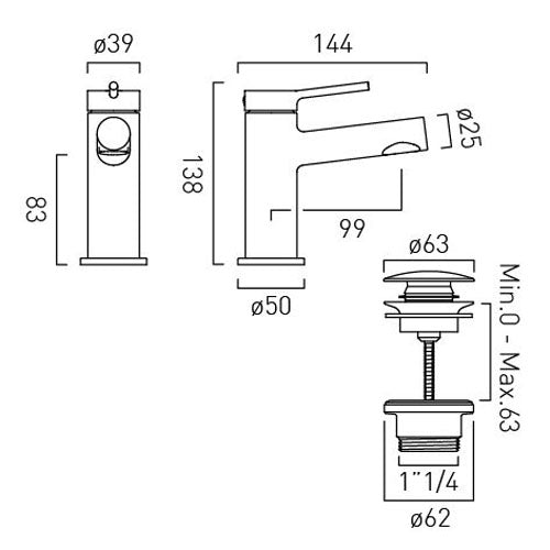 Vado Safari Lever Cold Start Mini Mono Basin Mixer for Low Pressure System with Universal Basin Waste