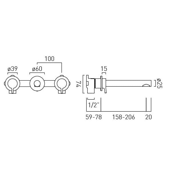 Vado Safari Lever Three Hole Wall Mounted Basin Mixer for Low Pressure System