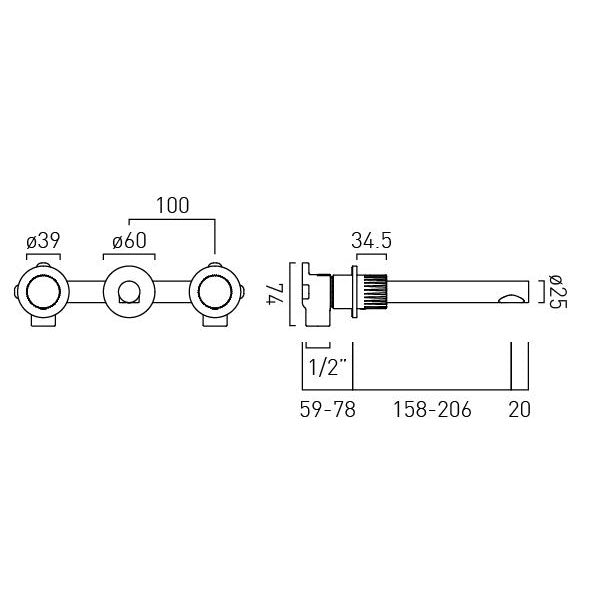 Vado Safari Leverless Three Hole Wall Mounted Basin Mixer for Low Pressure System