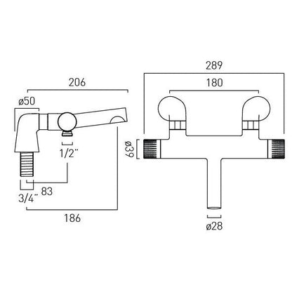Vado Safari Leverless Deck Mounted Exposed Thermostatic Bath Shower Mixer