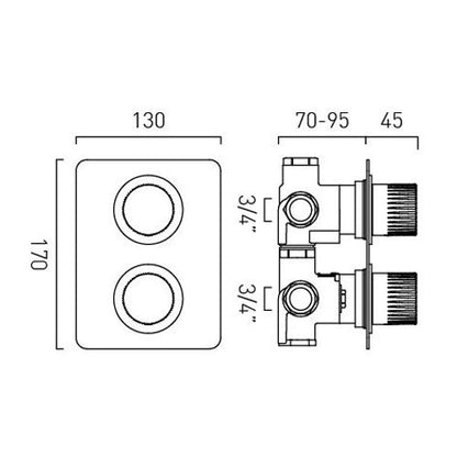 Vado Safari Leverless 2 Outlet 2 Handle Concealed Thermostatic DX Valve