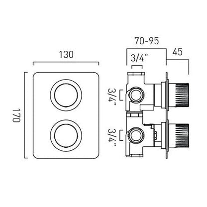 Vado Safari Leverless 3 Outlet 2 Handle Concealed Thermostatic DX Valve