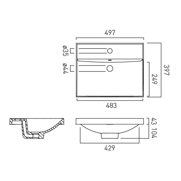 Vado Safari 500mm Mineral Cast Vanity Basin