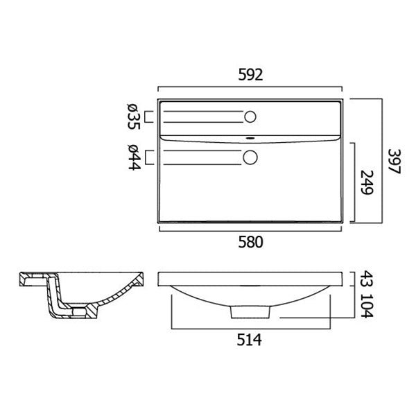 Vado Safari 600mm Mineral Cast Vanity Basin