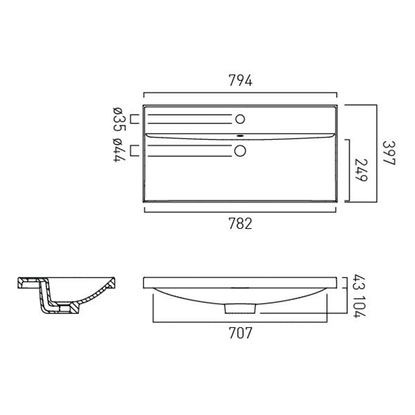 Vado Safari 800mm Mineral Cast Vanity Basin