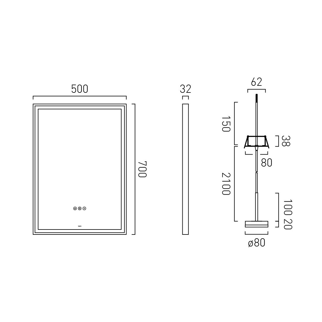 Vado Safari Wireless LED Mirror Package - Rectangular