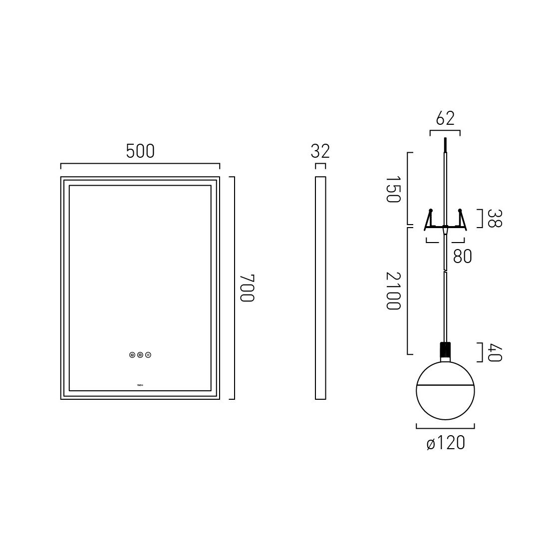 Vado Safari Wireless Mirror Package - Rectangular