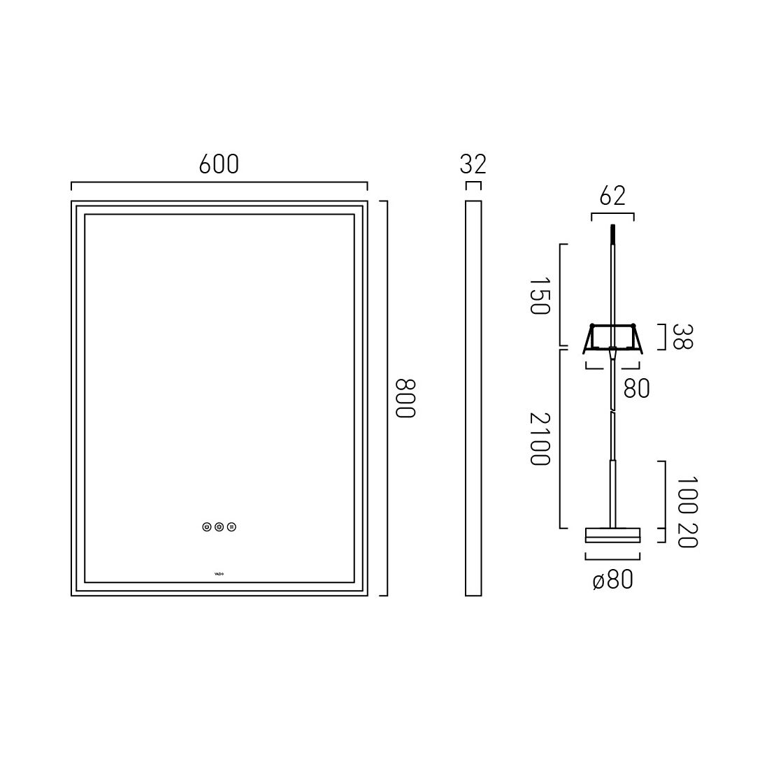 Vado Safari Wireless LED Mirror Package - Rectangular