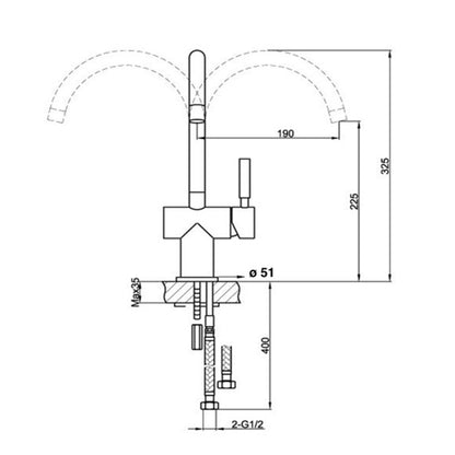 Just Taps Plus Sleek Side Lever Sink Mixer, Swivel Spout in Chrome finish