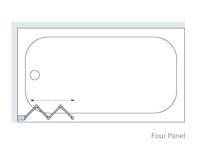 Lakes 4 Panel Framed Folding Bath Screen 1400 x 755mm Silver Frame Clear Glass