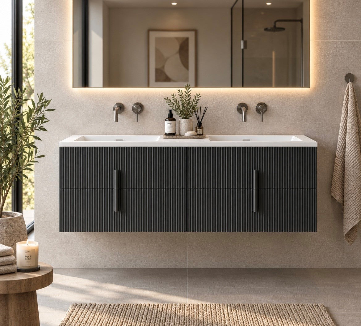 LUXE81 Tweed 1200 Dark Grey Cabinet With Ceramic Basin