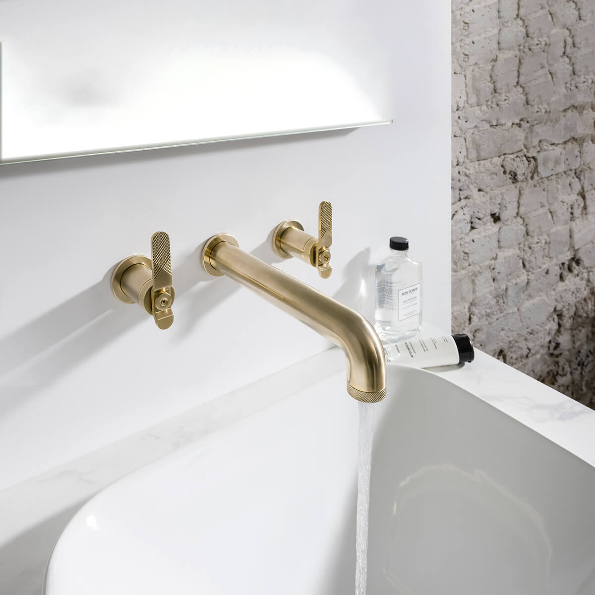 Crosswater Union 3-Hole Wall Basin Mixer Tap - Levers, Brushed Brass