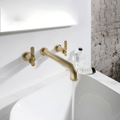 Crosswater Union 3-Hole Wall Basin Mixer Tap - Levers, Brushed Brass