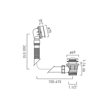 Vado Round Clic-Clac Bath Waste and Overflow
