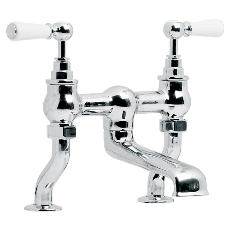 Lefroy Brooks Classic White Lever Deck Mounted Bath Filler - Chrome