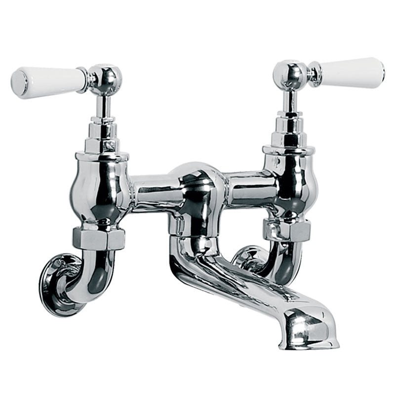 Lefroy Brooks Classic White Lever Wall Mounted Bath Filler - Chrome