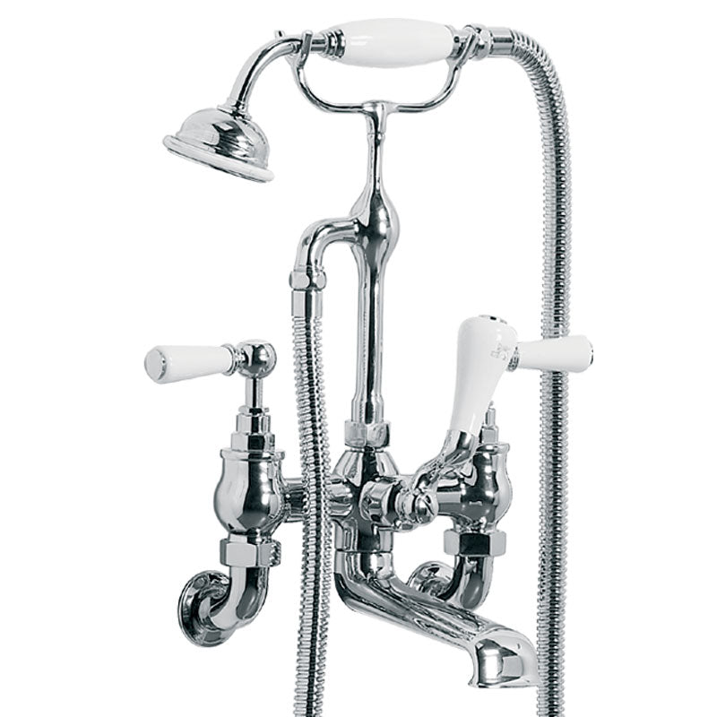 Lefroy Brooks Classic White Lever Wall Mounted Bath Shower Mixer With Hose & Handset (choose finish)