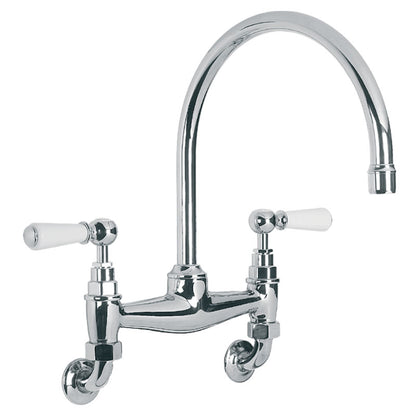 Lefroy Brooks Classic White Lever Wall Mounted Bridge Kitchen Sink Mixer (choose finish)