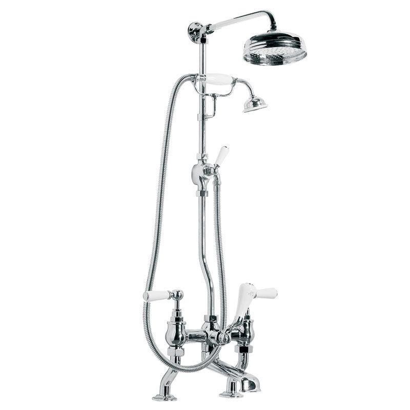 Lefroy Brooks Classic White Lever Exposed Bath Shower Mixer & 200mm Shower Rose (choose finish)