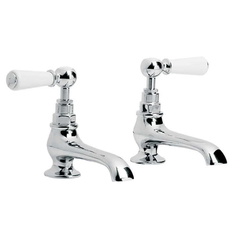 Lefroy Brooks Classic White Lever Long Nose Basin Pillar Taps (choose finish)