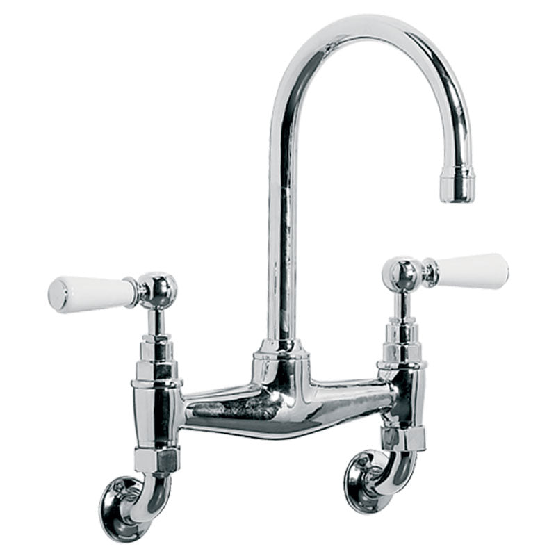 Classic White Lever W/Mounted Basin Tap 160mm Spout - A/Gold