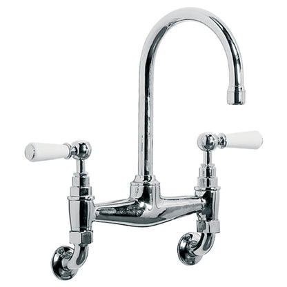 Classic White Lever W/Mounted Basin Tap 160mm Spout - S/Nickel