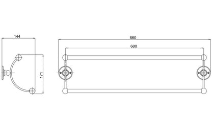 Burlington Wall Mounted Double Towel Rail - Chrome