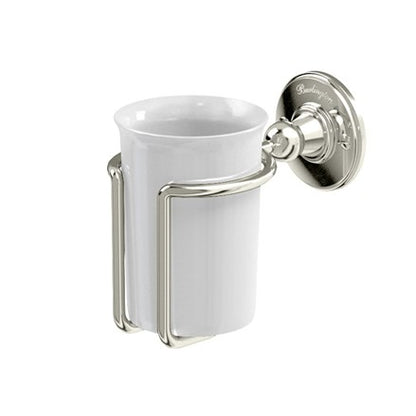Burlington Nickel & White Ceramic Tumbler & Holder