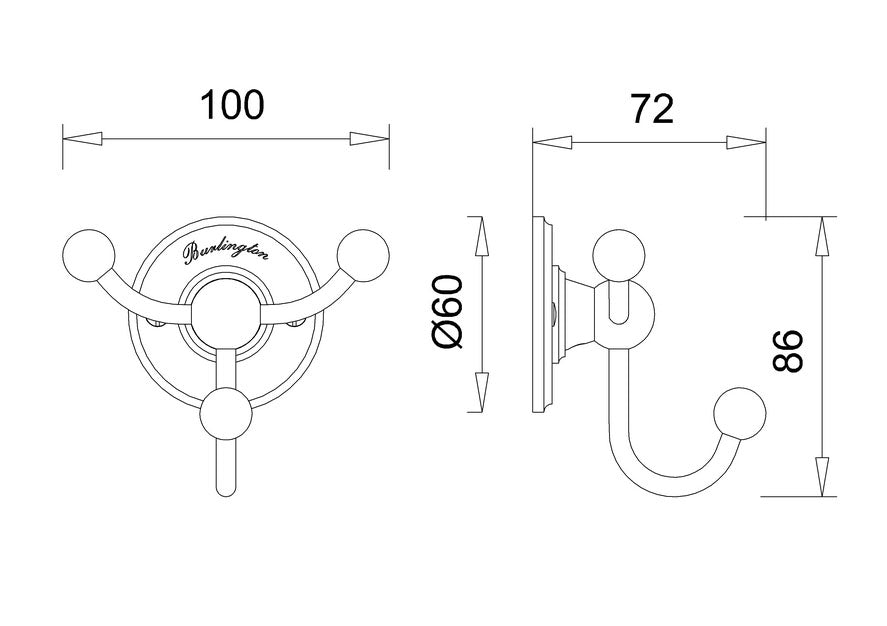Burlington Edwardian Wall Mounted Triple robe hook