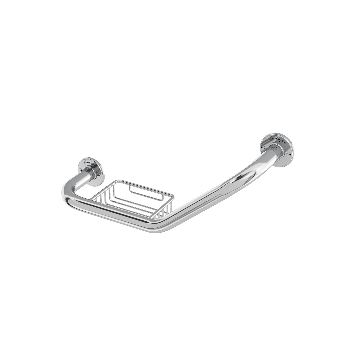 Burlington Angled rail with soap basket - left hand