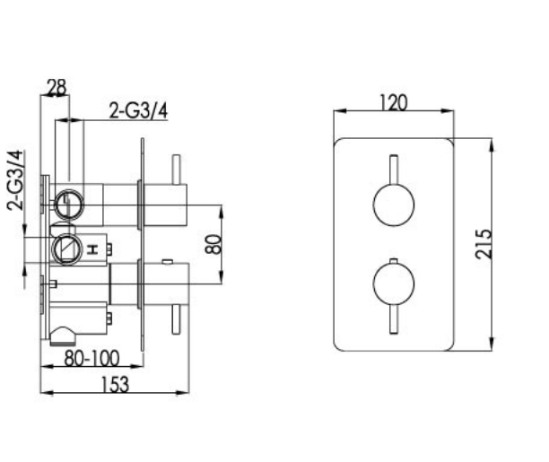 Just Taps Inox Thermostatic Concealed 2 Outlet Shower Valve