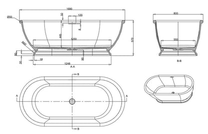 Arcade Bathrooms Albany Natural Stone Bath 1690x800mm