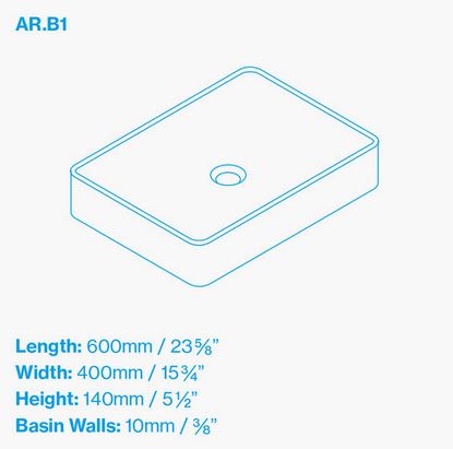 Kast Arla 600 x 400 mm Square Concrete Countertop Basin