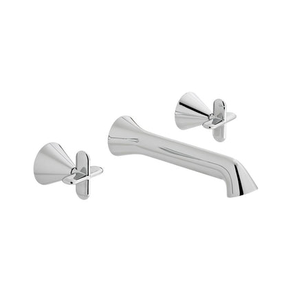 VADO ARRONDI Wall Mounted Basin Mixer Tap + Cross Handles - Chrome Finish